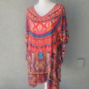 Tolani 100% Silk Tunic Multi- Colored Tunic Blouse Cover Up